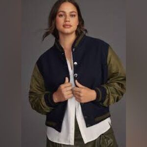 Anthropologie Dolan Varsity Bomber Jacket Size M Green and Blue